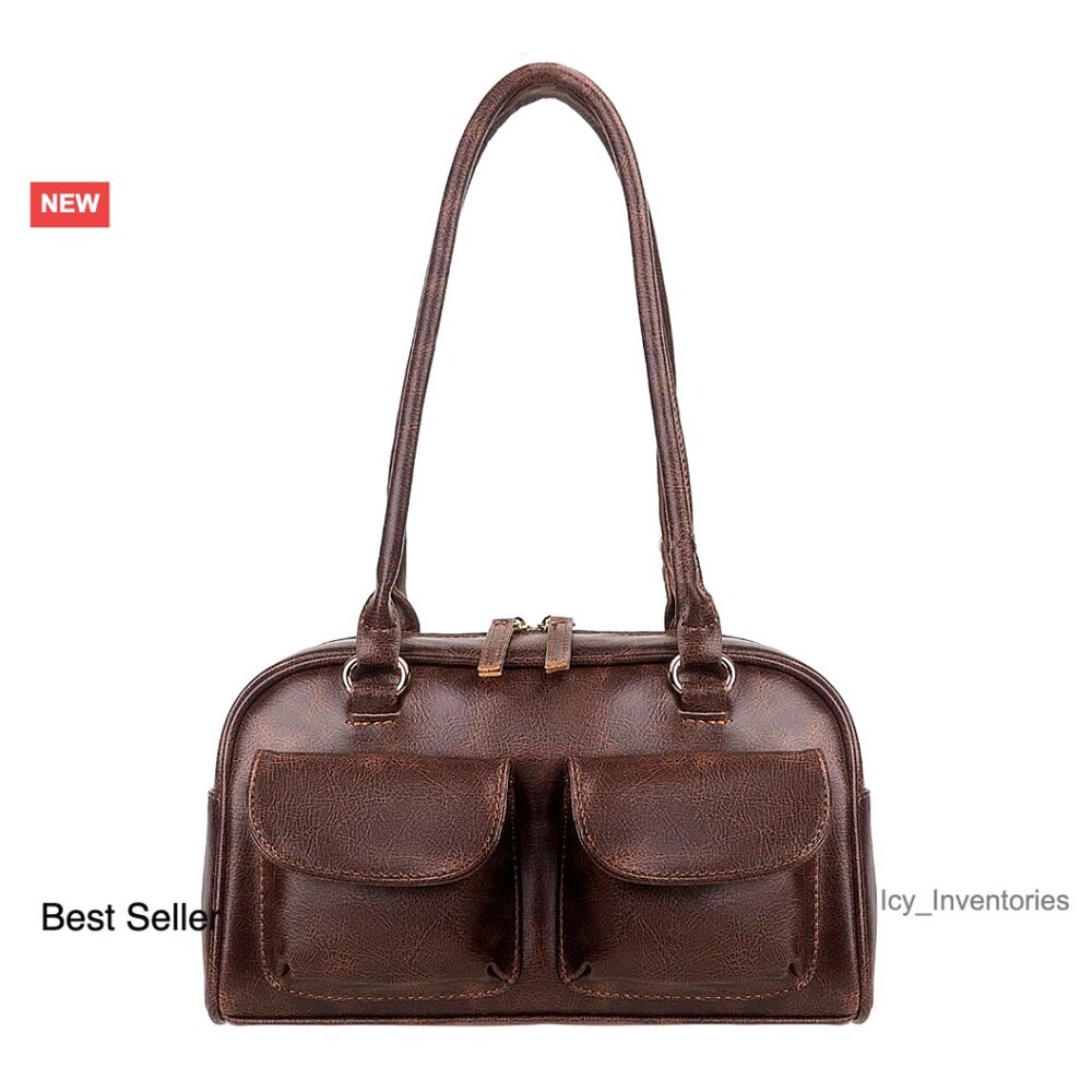 Y2k Retro Shoulder Bag Pu Leather Boston Style Lightweight Versatile